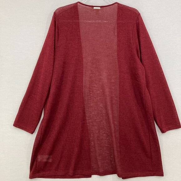 Michael Michael Kors 1X Dark Red Open Front Long Light Cardigan Office Preppy - Picture 8 of 9